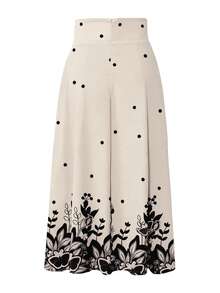 Summer Leisure And Holiday Polka-Dot Butterfly Print Waist Tie Knot Left And Right Pockets Long Skirt With Split Bottom. - Apricot - View 4