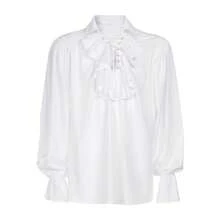 Retro Men's Shirt, Ruffle Lace Up V Neck Long Sleeve Solid Color Cosplay Prince Drama Stage Costume - 純白色 - 查看 4