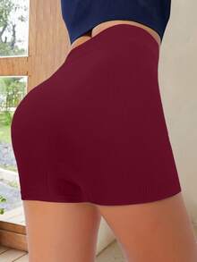 高腰透气弹力柔软无缝女士三角裤，简约设计贴身内衣，日常必备女士内衣 - 酒紅色 - 查看 4