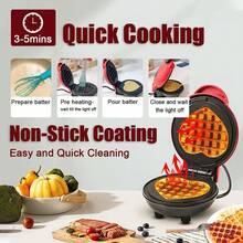 Máquina de waffles "Amor", mini máquina de waffles de 5 pulgadas, portátil y eléctrica, pequeña máquina para sándwiches de waffles y desayuno - Tipo de Enchufe A USA (110-127V) - Ver 3