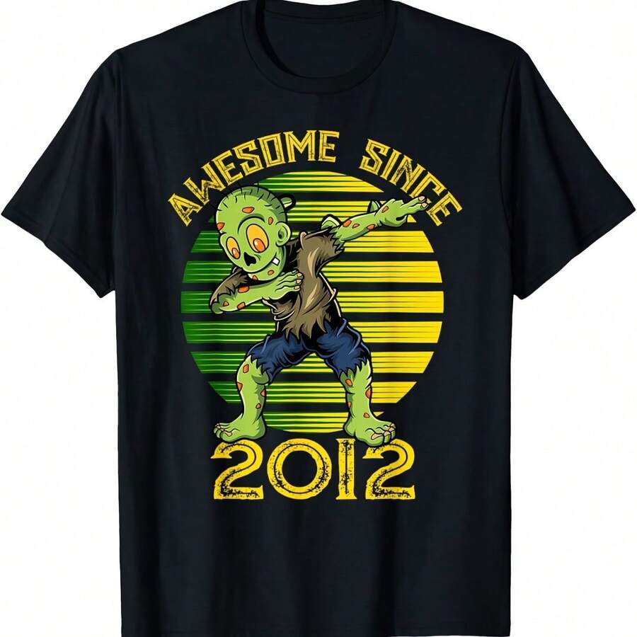 13th Birthday Boy Dabbing Zombie Awesome Since 2012 T-Shirt - 黑色 - 查看 1