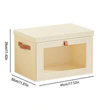 1个大容量透明窗口收纳盒，可折叠衣物分类盒，加厚盖子衣物收纳盒，家居整理，床底收纳 - 米色 - 查看 2