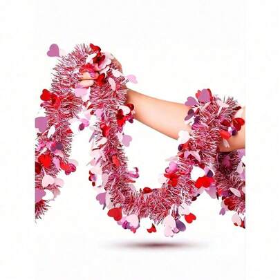 1pcs Valentine's Day Heart Shaped Sequin Wreath Decor, Shiny Heart Sequin Wreath Decor, Suitable For Christmas Tree, Fireplace, Bedroom, Office, Classroom, Party, Indoor & Outdoor Holiday Home Decor, Available In Pink, Red, White