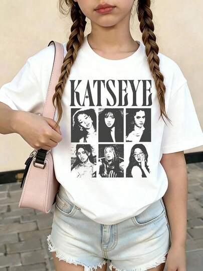 KATSEYE Print Summer Tops,Y2K Vintage Style Short-Sleeved Tops, Girl Clothes For Kids ,Ropa Para Niños,Girl Clothes For Kids,Graphic Tee, Summer Clothes,A Y2K Style Summer Top Perfect For Cool Girls. Comfortable And Breathable Children's Short-Sleeved T-Shirt. 180g Pure Cotton Children's Clothes,Suitable For Both Boys And Girls.