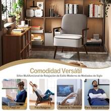 FurnitureR Silla Decorativa Mediados Siglo Silla Comedor Moderna Sillón Retro Madera y Tela Pana Sillón Lounge Cómodas Sillas Lectura para Espacios Pequeños Gris - Gris - Ver 6