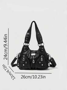 Grunge Punk New Punk Rock Chic Ladies Shoulder Tote Bag, Darkcore Motorcycle Handbag For Women, New Fashionable Big Bags For Women - 黑色 - 查看 6
