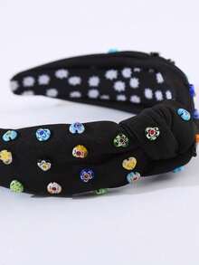 1条纯色布艺打结宽檐发箍，韩式风格，手工爱心糖果装饰，甜美可爱，百搭时尚配饰 - 黑色 - 查看 3