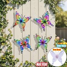 4 PEÇAS Decoração de Parede de Borboleta de Metal Vazado, Escultura de Parede de Arte de Ferro Vibrante e Resistente à Ferrugem de 16 cm para Jardim, Pátio, Quintal, Varanda, Cerca - Presente Perfeito para Família, Amigos, Inauguração e Dia das Mães - Estilo B - Visão 9