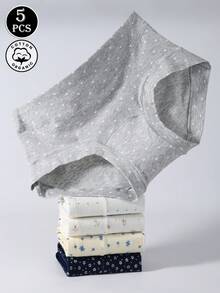 5pcs/Pack Women's Cotton Panties With Floral, Bow, Cute Design, Mid-Waist, Full Coverage, Seamless - Multicolor - View 1