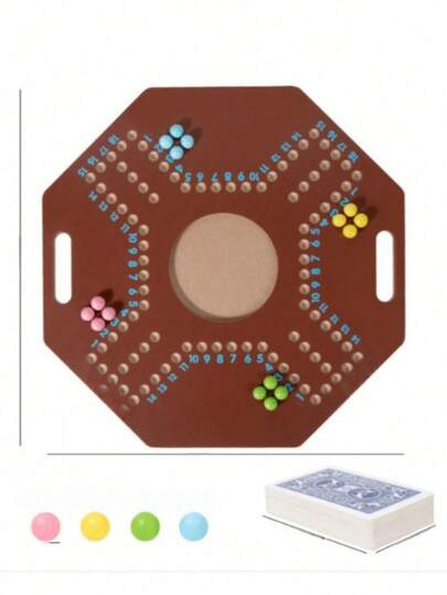 Jackaroo Board Game, Strategy Game, 4 Player, Arabic/English Bilingual, Juegos De Mesa, Strategy Game, Sturdy Wooden Board, Walnut Color, Random Colored Beads
