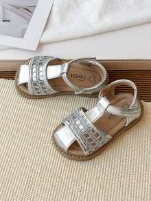 1 Pair Girls' Summer Fashion Flat Non-Slip Princess Shoes, Children's Lightweight Breathable Sandals, Thick Sole Wear-Resistant Beach Shoes, Little Girls Sturdy Flip Flops - Silver - View 5