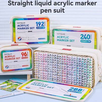 Bộ 9 bút dạ acrylic lỏng trực tiếp 96/192/240/288 màu, đầu mềm, dung tích lớn, độ phủ cao, chống thấm nước, đựng trong túi vải, 9 màu (23 phối màu khác nhau), thích hợp cho học sinh tự vẽ graffiti, vẽ trên đá, thư pháp, làm sổ lưu niệm, viết tay, làm thiệp, giấy bìa đen, đá, trang trí Giáng sinh, gỗ, nhựa, vải bố. Bao bì tinh tế dễ mang theo và bảo quản, món quà lý tưởng cho học sinh nam và nữ, quà tặng nhân dịp tựu trường và quà tặng cho giáo viên.