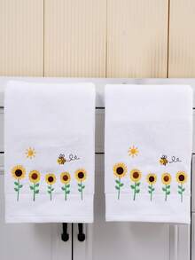 QIBHI 3/2/1件(S)纯棉毛圈刺绣浴室毛巾或面巾，家居装饰，向日葵乡村风格，适用于浴室、酒店、健身房、旅行、礼品、沙龙、运动、户外、海滩、学校、返校季、旅行配件、家居必备、毛巾、护肤品