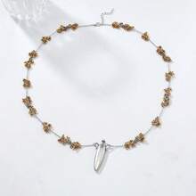 1pc Teardrop Hollow Pendant Necklace, Fashionable Clavicle Chain For Women - Silver - View 3