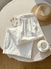Pretty and Ole Pantalons blancs décontractés grande taille pour femmes, à la mode pour l'été - Blanc - Voir 7