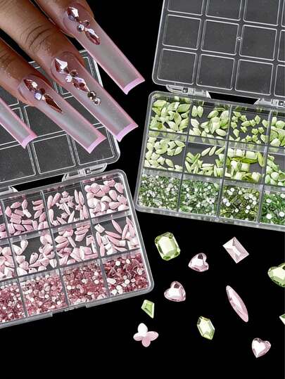 12 viên đá pha lê trang trí móng tay nhiều màu sắc, đế phẳng, hình dạng khác nhau, thích hợp cho việc tự làm móng nghệ thuật, thủ công, trang trí móng tay, quà tặng ngày Valentine, quà tặng cho phụ nữ, dụng cụ làm móng.