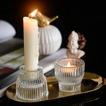 1pc Luxury Crystal Cube Candle Holder, Transparent Glass Desk Decor, Glass Storage Box - Multicolor - View 2