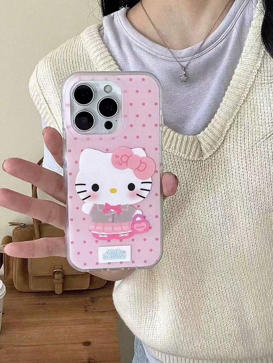 Sanrio 三丽鸥可爱卡通Hello Kitty波点女孩时尚手机壳，兼容 14/16 Pro/17 Pro Max，柔软硅胶保护套，兼容 13/15 Pro Max - 彩色 - 查看 1