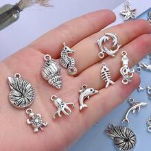 18/48pcs Bohemia Alloy Beach Charms Collection Pendant, Marine Sea Animal Life Sea Turtles, Starfish, Dolphins, Shells Nautical Charms Metal Pendant Craft Supplies For Jewelry Making Necklace Bracelet Earrings DIY Fashionable Mobile Phone Chain Crafts - Silver - View 2