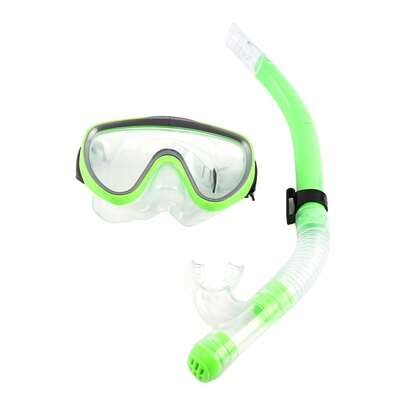 Adult Tempered Glass Diving Mask With Breathing Tube Snorkeling Package Set(green)