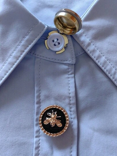 1pc/2pcs Elegant Bee Geometric Pattern Button Set, Shirt Button Set, Clip Button Set, Fashionable Crystal Cufflink Set, Suitable For Tuxedo And Wedding Dress Decoration