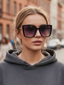 1副女士半金属猫眼大框复古镂空镜腿优雅简约日常百搭户外旅行街头风派对时尚眼镜 - 彩色 - 查看 6