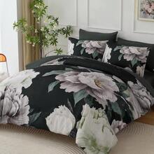 7 Piece Black Beige Floral Comforter Set Full/Queen/King Size Bed In A Bag,Flowers Printed On Light Comforter Set With Sheets, Soft Microfiber Botanical Bedding Set For Wedding Items,Home Bed Room Decor,Easter Gifts,Mothers Day Gift,All Season - Đen Be-1551 - Xem 6