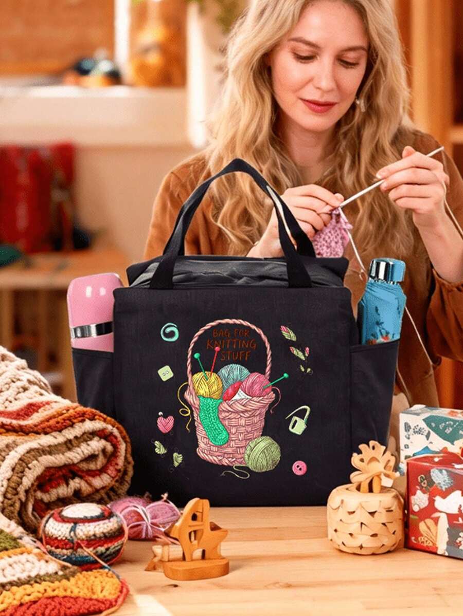 Large Capacity Woven Storage Bag - With Zipper Design, Suitable For Knitting, Weaving - Perfect Gift For Knitting Enthusiasts Zipper Closure Lunch Bag - Multicolor - View 1
