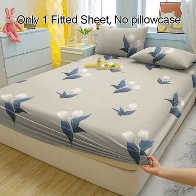 1pc Tulip Scenery Pattern Breathable Fitted Fitted Sheet, Soft & Comfortable Mattress Cover For Bedroom, Guest Room And Dorm, Mattress Protector, Bedding Set (Pillow Case Not Included)