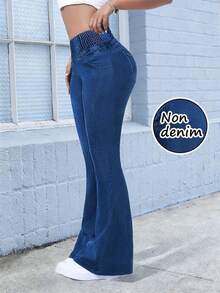 Women's High Waist Flare Jeans Style Pants, Elastic Lifting Waist Slim Fit Yoga Sports Casual Trousers - Blue - View 1