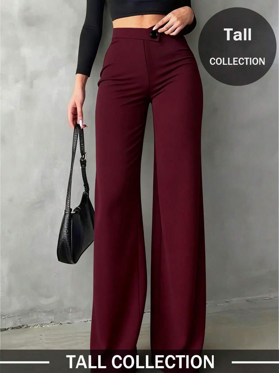 Quần dài nữ màu trơn, kiểu dáng thanh lịch, ống đứng, thích hợp mặc hàng ngày, đi làm, hẹn hò, đi nghỉ mát, dự tiệc mùa xuân. - Màu Đỏ Sâu - Xem 1