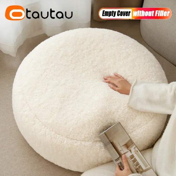 OTAUTAU Grande e lussuoso pouf in finta pelliccia riccio morbida, senza imbottitura, poggiapiedi, sgabello, JD024