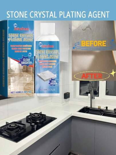 jakehoe 1 pieza/100ml Limpiador y Pulidor de Mármol, Limpiador para reparar arañazos en encimeras de azulejos de cocina, Cristalizador de piedra. Mejora fácilmente las superficies opacas y restaura el brillo original, fortalece la superficie de piedra, mejora la resistencia al desgaste y a los arañazos. Forma un recubrimiento de nanocristales para resistir el agua, las manchas y los arañazos.