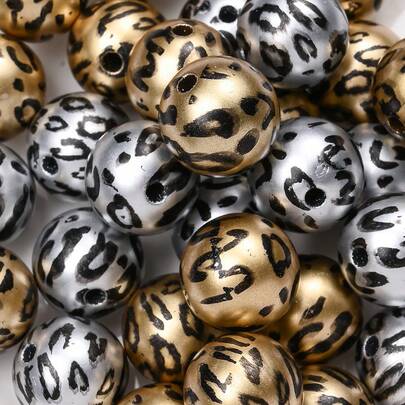 10pcs 16mm Leopard Print Natural Wood Round Spacer Beads For Jewelry Making Bracelet Necklace Earrings DIY Mobile Phone Chain Beaded Pen Assorted Farmhouse Home Decoration Crafts Supplies