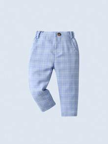 BOARNSEORL 三件套男童绅士套装：白色衬衫配领结、西装外套和西裤，时尚百搭，适合生日派对、周岁生日、婚礼、宴会等场合。 - 淺藍色 - 查看 5