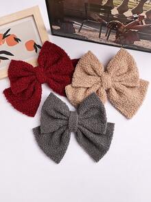 3件套多功能优雅泰迪熊毛绒超大蝴蝶结发夹（红色、咖啡色、中灰色） - 彩色 - 查看 1