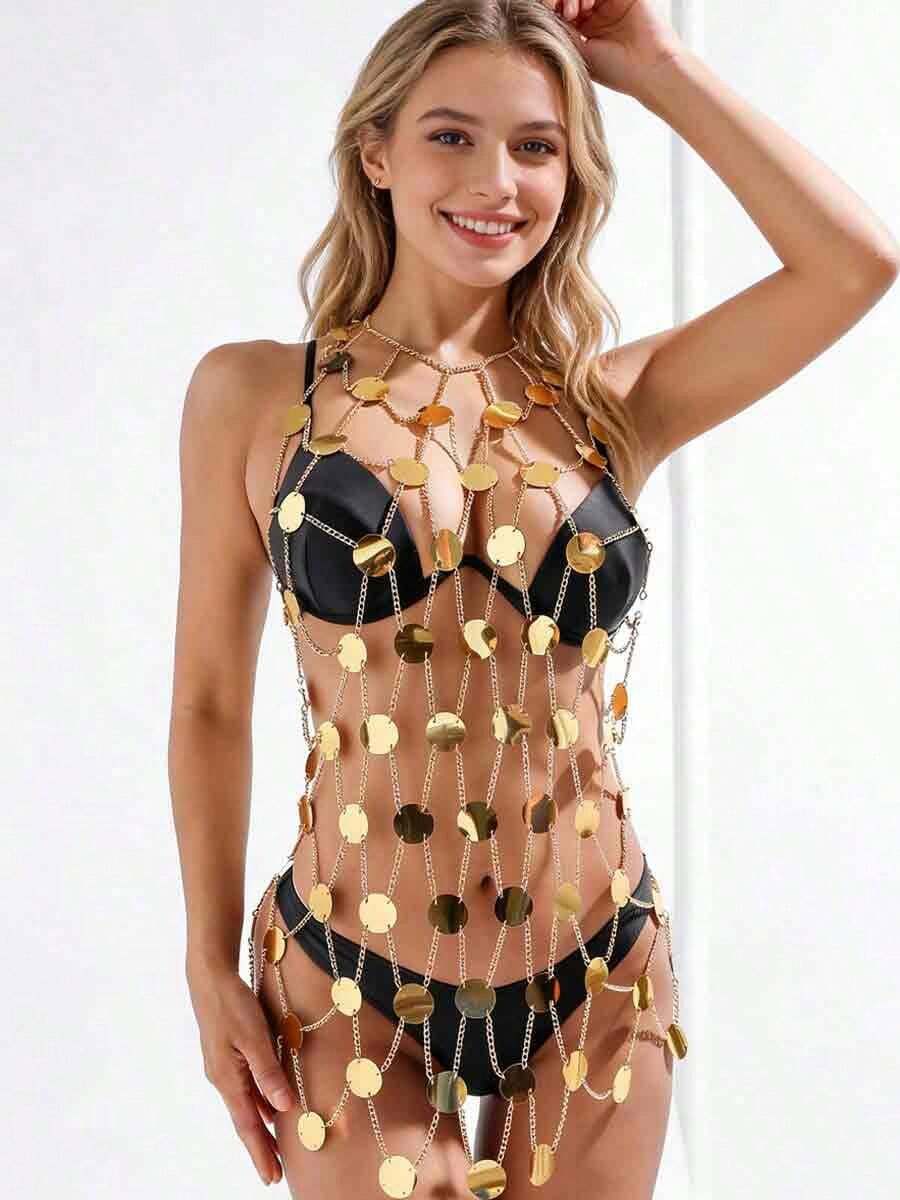 Sequin Body Chain, Hollow-Out Sexy Bikini Chest Chain, Multi-Layer Body Chain Necklace, European And American Style - Multicolor - View 1