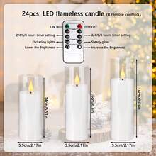 24 Acrylic Transparent Flameless LED Candle Lights, 3 Sizes, 10 Key Remote Control And 24-Hour Timer, Battery Powered, Adjustable Brightness, Perfect For Making Wishes, Wedding Tables, Room Decoration, Halloween, Easter, Father's Day - 白色 - 查看 5