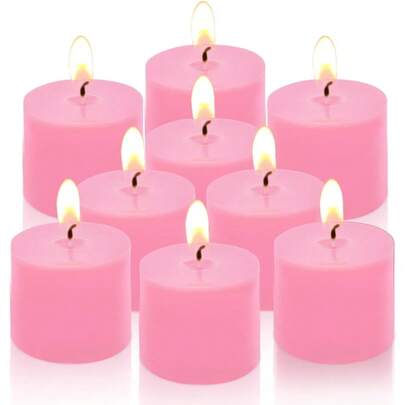 9 Packs Pink Votive Candles, Small Unscented 1.5 Inch Diameter Wax Candles For Christmas Valentine's Day Wedding, Party, Table Holiday & Home Decoration - 8 Hours Burn Time (1.5" W X 1.25" H)