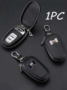 1个通用拉链钥匙包，PU皮革汽车钥匙扣，带蝴蝶结，便携小巧，适用于汽车、家庭和办公室，情人节、毕业典礼、教师节礼物，男女通用设计，高品质工艺，旅行配件，汽车用品 - 彩色 - 查看 1