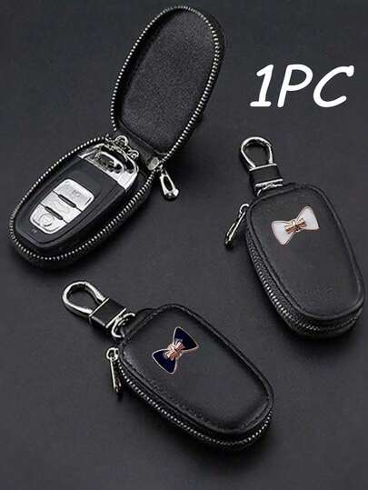 1 st universal nyckelficka med dragkedja, bilnyckelhållare i PU-läder med fluga, bärbar och kompakt förvaring, lämplig för bil, hem och kontor, presenter till alla hjärtans dag, examen, lärarens dag, unisexdesign, högkvalitativt hantverk, resetillbehör, biltillbehör