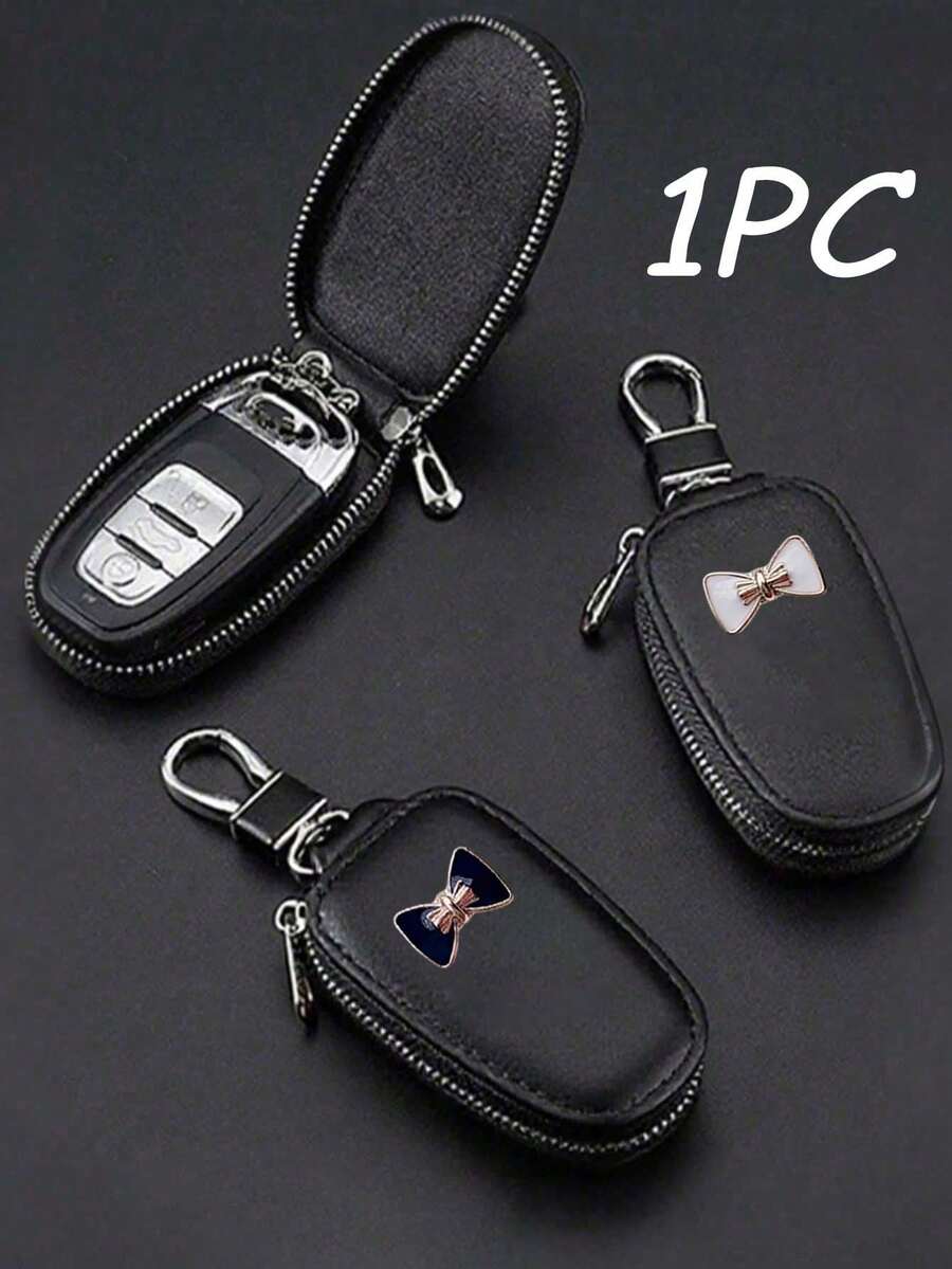 1个通用拉链钥匙包，PU皮革汽车钥匙扣，带蝴蝶结，便携小巧，适用于汽车、家庭和办公室，情人节、毕业典礼、教师节礼物，男女通用设计，高品质工艺，旅行配件，汽车用品 - 彩色 - 查看 1