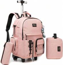 Kids Rolling Backpack With Wheels Unisex Suitcase Carry On Luggage For Elementary Middle High School Students - 粉紅色2 - 查看 12