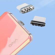 1pc Rhinestone Type-C Phone Dust Plug, Metal High Gloss, Suitable For Android Series - Multicolor - View 5