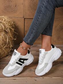 Women's Minimalist Round Toe Athletic Sneakers, White Running Shoes - White - View 1