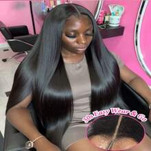 13x6 13x4 HD Clear Frontal Human Blended Hair Straight Wig 34 Inches - 200% High Density Pre-Trimmed Glue-Free Seamless Wig, Women's Natural Black Straight Frontal Mesh, No Glue Required For Wear - Natural & Black - View 5