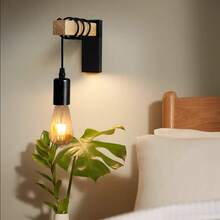 1 chiếc đèn tường gỗ cổ điển, E27, đèn treo tường trong nhà tối giản hiện đại, thích hợp trang trí nhà cửa, đặt cạnh giường ngủ, chiếu sáng phòng ngủ, đèn cầu thang kiểu retro. - màu đen - Xem 5
