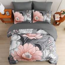 7 Pieces Gray Floral Comforter Set Queen Size King Size Bedding Set, Floral Comforter Flower Bedding Sets Lightweight Boho Bed Set With Sheet,Pillowcases&Shams For Wedding Items,Home Bed Room Decor,Easter Gifts,Mothers Day Gift,All Season - Gray-1164 - 查看 11
