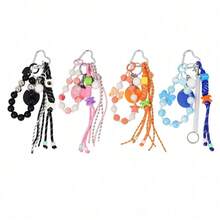 1pc Elegant Fashion Dopamine Braided Tassel Beaded Keychain, Chic Girl Backpack Charm Accessory - A - View 2