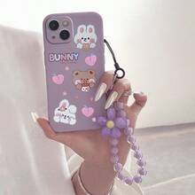 1pc Purple Silicone Phone Case With Cat Pattern & Beaded Lanyard, Compatible With IPhone 16, 15, 14, 13, 12, 11 Pro Max, XS Max, X, XR, 8, 7, 6, 6S Mini, Plus And 2022 SE. A Perfect Birthday Gift For Girlfriend, Boyfriend, Friend Or Yourself, Designed To Prevent Dropping. - Purple - View 4